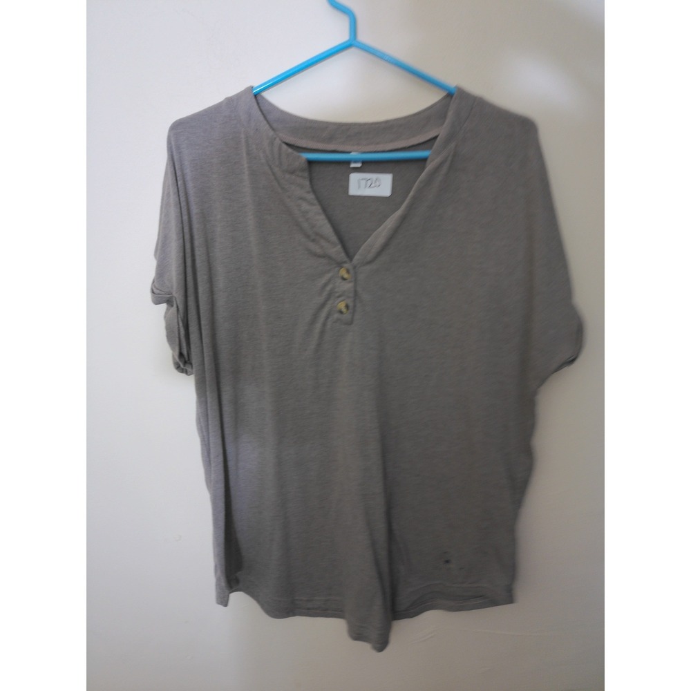 Unbranded Henley Top Women XL Taupe Short Sleeve V-Neck Relaxed Casual Basic